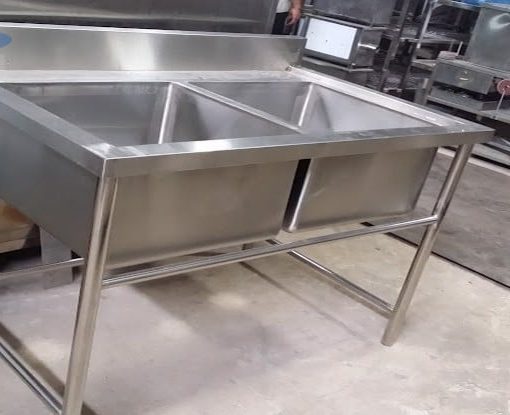 Chậu rửa inox đôi có thành sau 2