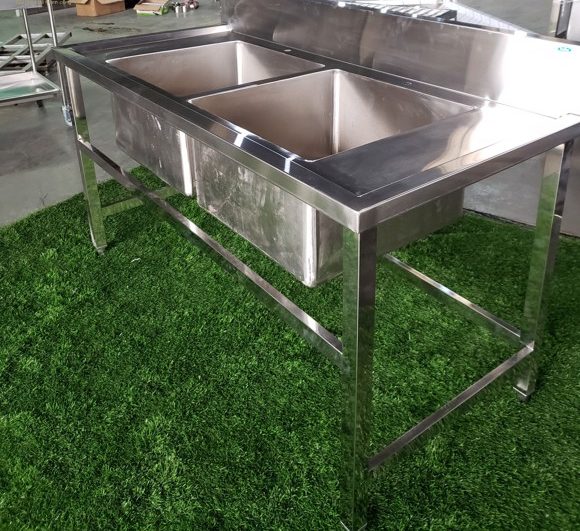 Chậu rửa inox đôi có hố chậu to công nghiệp 4