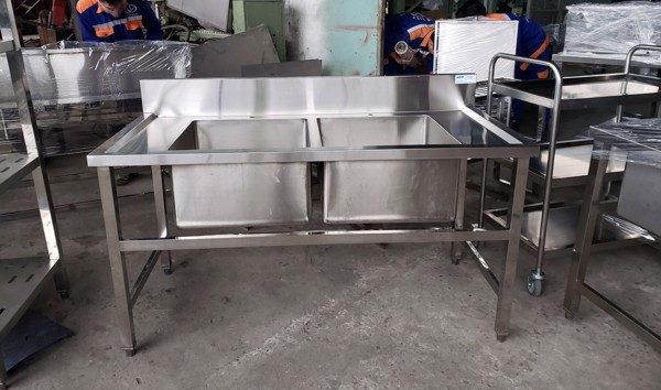 Chậu rửa inox đôi có hố chậu to công nghiệp 6